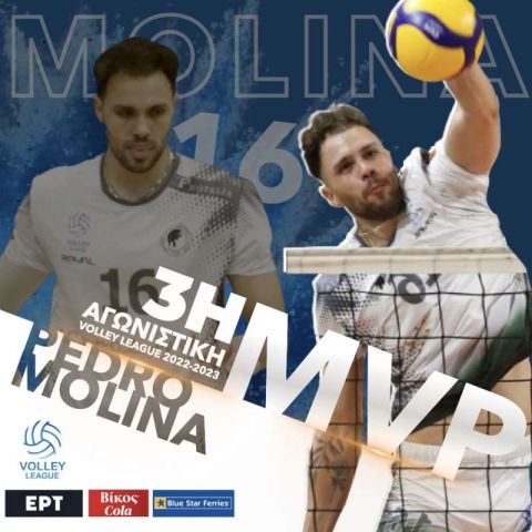 Ο Πέδρο Μολίνα MVP Βίκος Cola της 3ης αγωνιστικής Volley League 2022-23